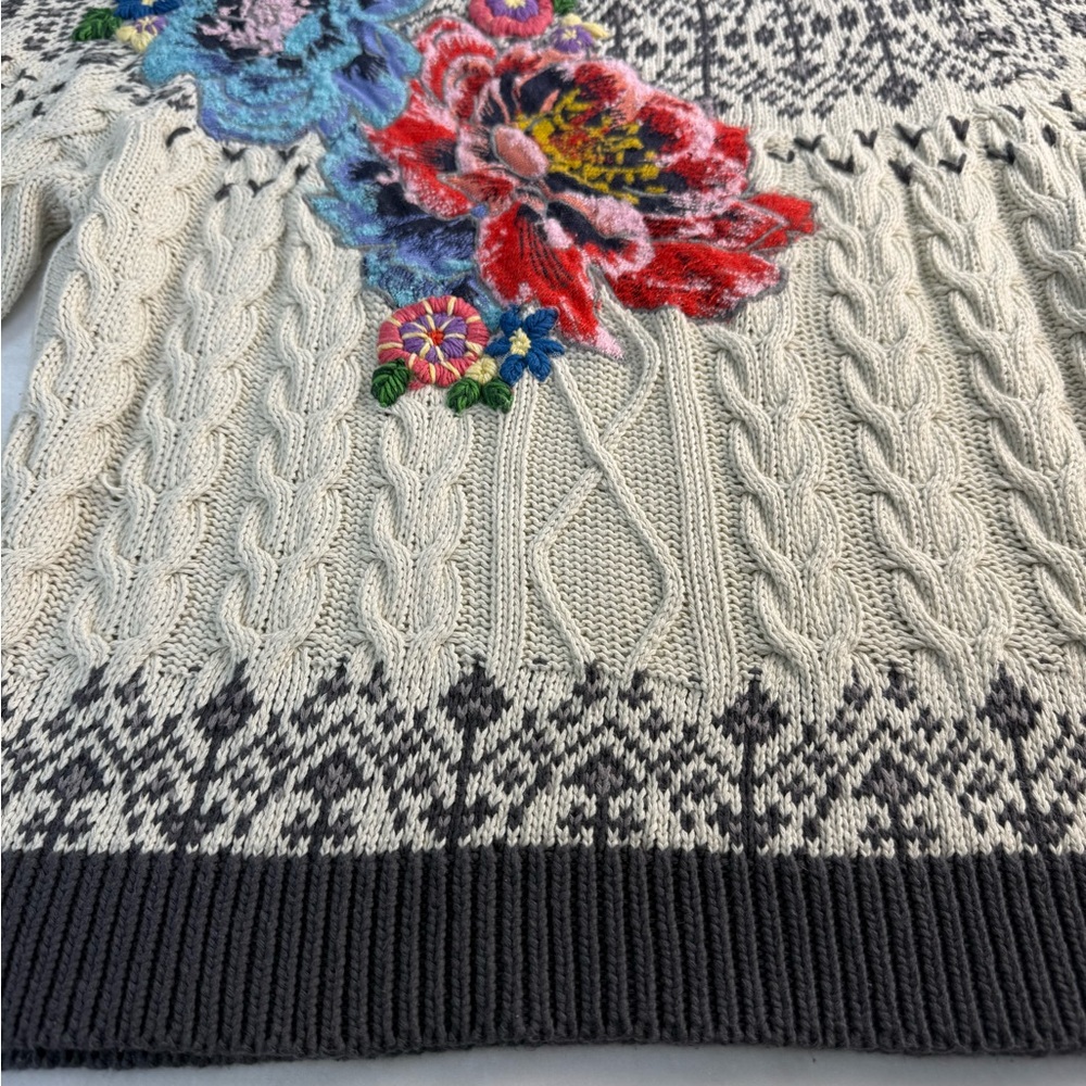 Anthropologie Cream Cable-Knit Sweater with Floral Embroidery - Picture 15 of 15